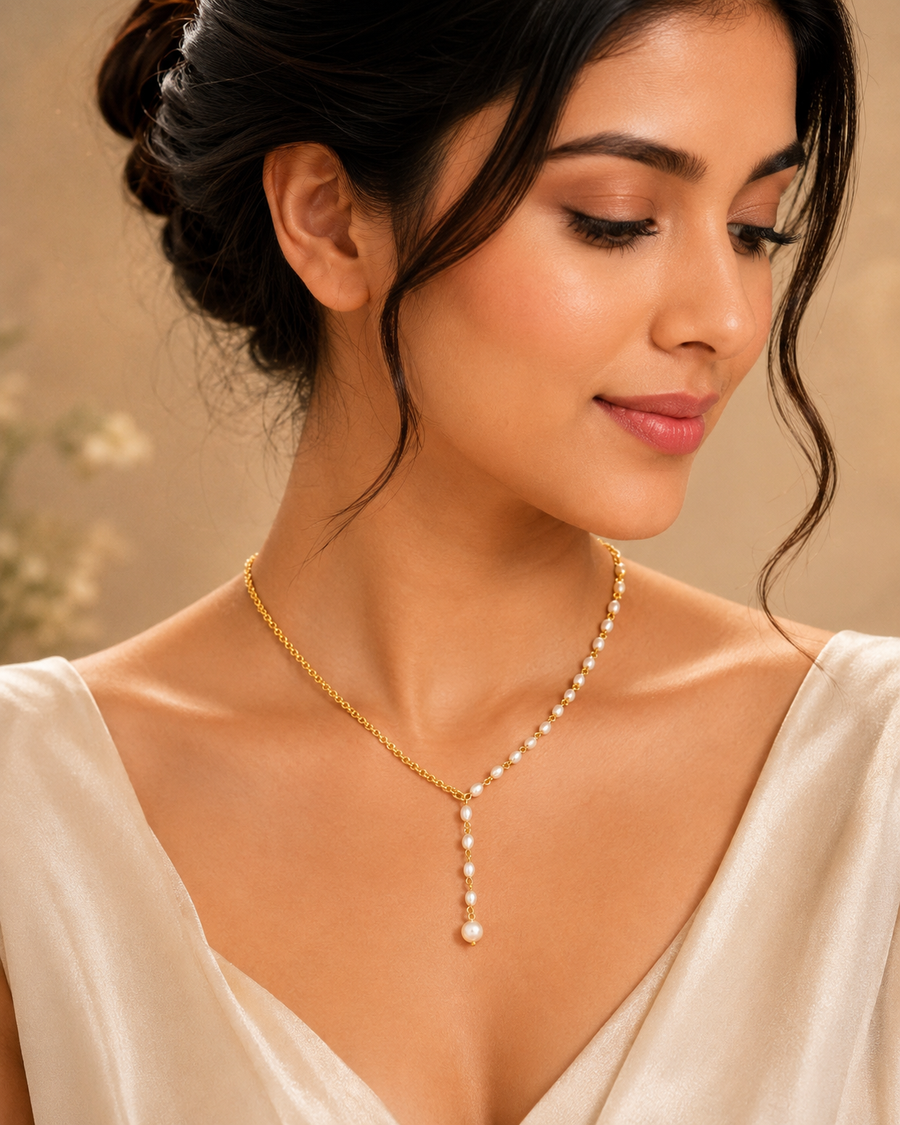 Handmade Pearl Drop Y Necklace
