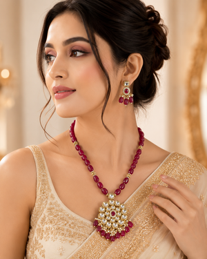 Ruby  Beads & Kundan Pendant Set