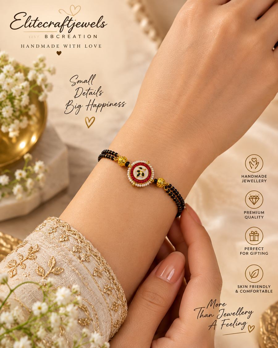 Meenakari Kundan Black Bead mangalsutra Bracelet