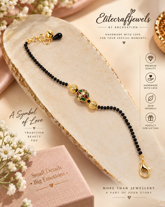 Meenakari  Black Bead Mangalsutra Bracelet