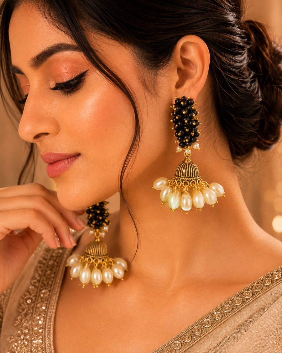 Heritage Antique & Black Pearl Jhumkas