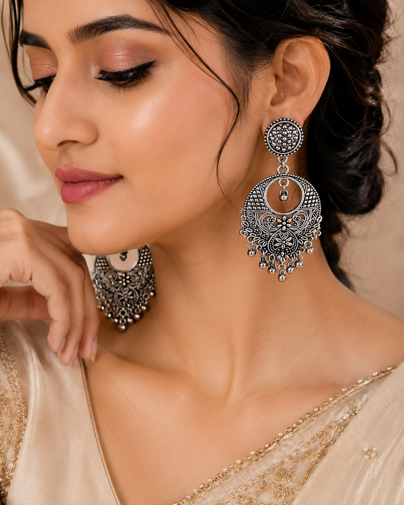Oxidised Chandbali Earrings