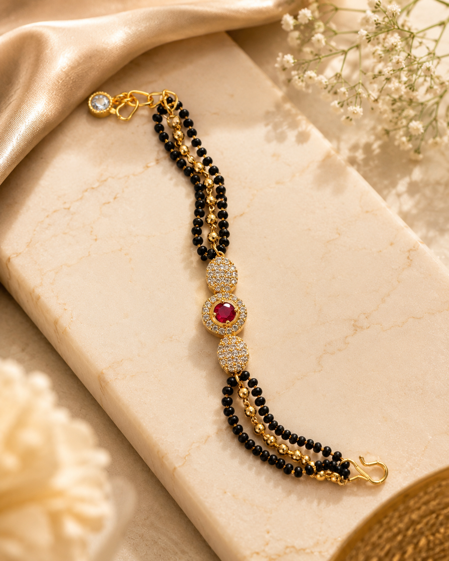 Handmade ad stone & Black beaded mangalsutra bracelet