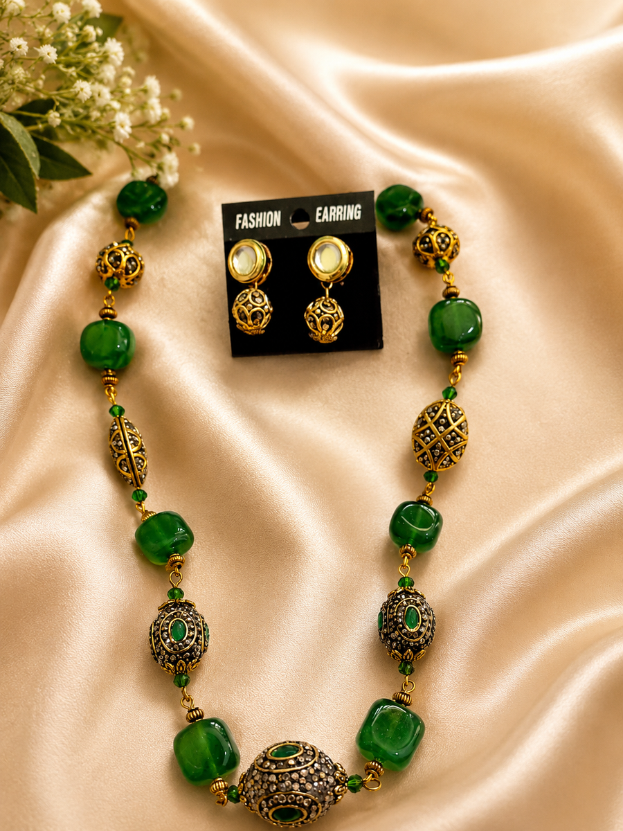 Handmade designer Semiprecious stone statement necklace set