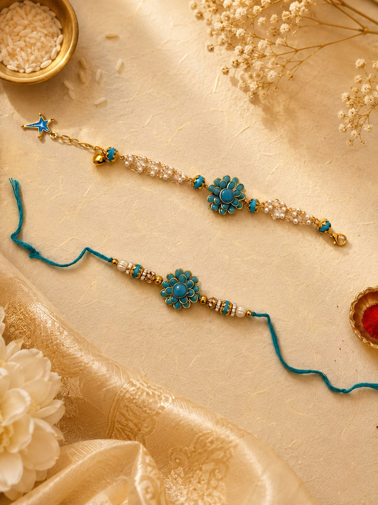 Turquoise Blossom  couple  Rakhi