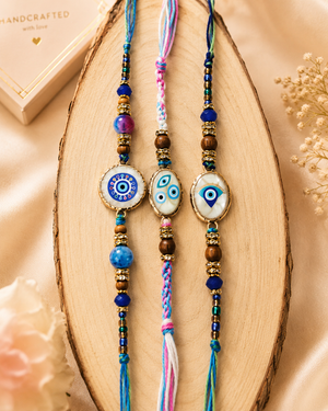Evil Eye Beaded Rakhi Trio set(Offers Price)
