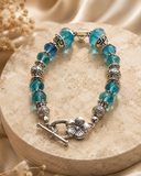 Aqua Crystal Designer Beaded  Toggle  Clasp  Bracelet