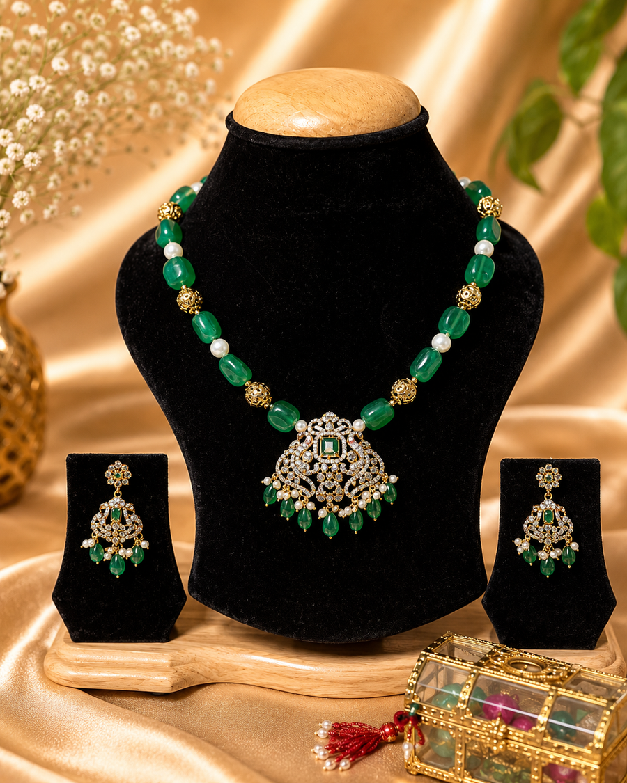 Statement semiprecious stone beads &. Temple jewellery pendant set