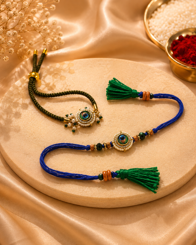 Divine Peacock Rakhi Set