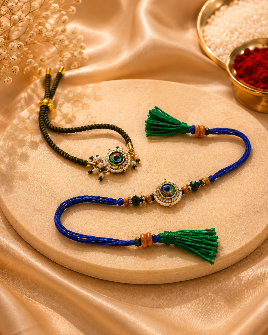 Divine Peacock Rakhi Set