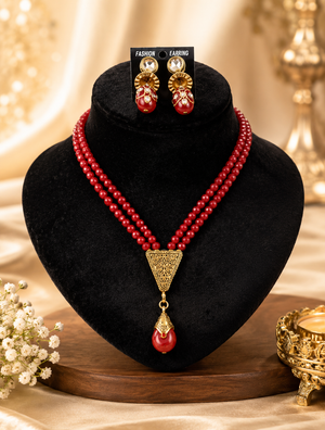 Handmade designer  antique Scarlet crystal Beads Necklace Set