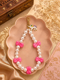 Handmade Pink Bow Pearl Mobile Phone & Bags Charm with Unicorn Charm