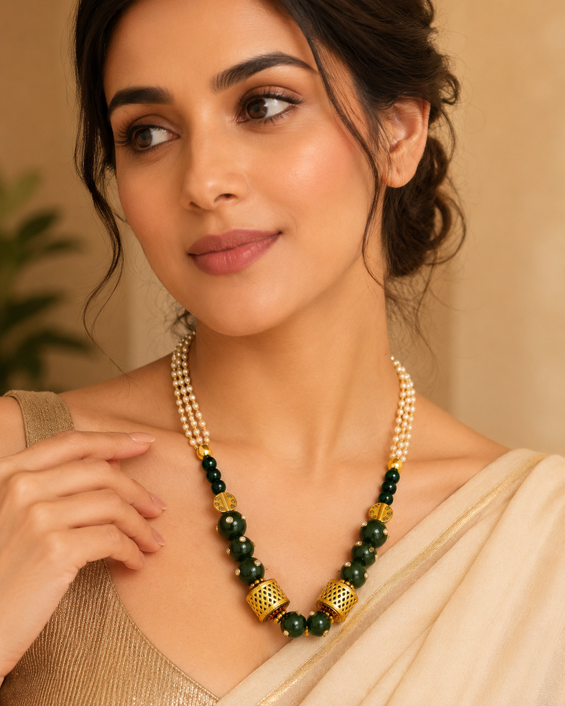Pearl Emerald Statement Necklace