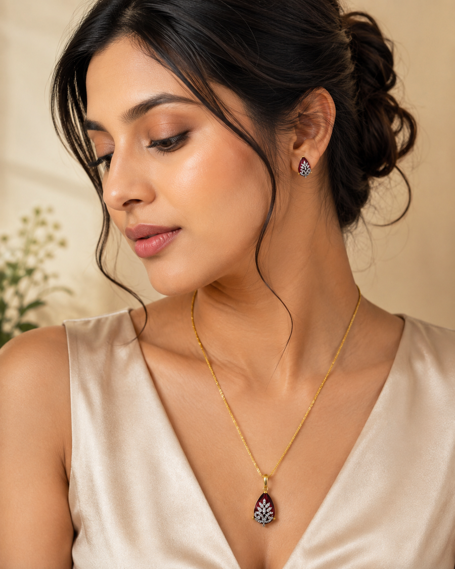Ruby Drop Pendant Chain Set