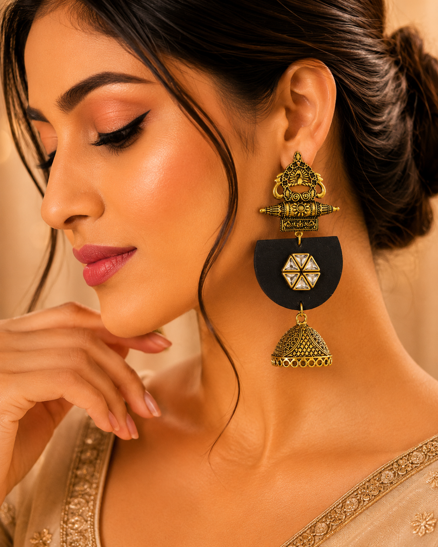 Antique  Jhumkas & Geometric Statement Earrings