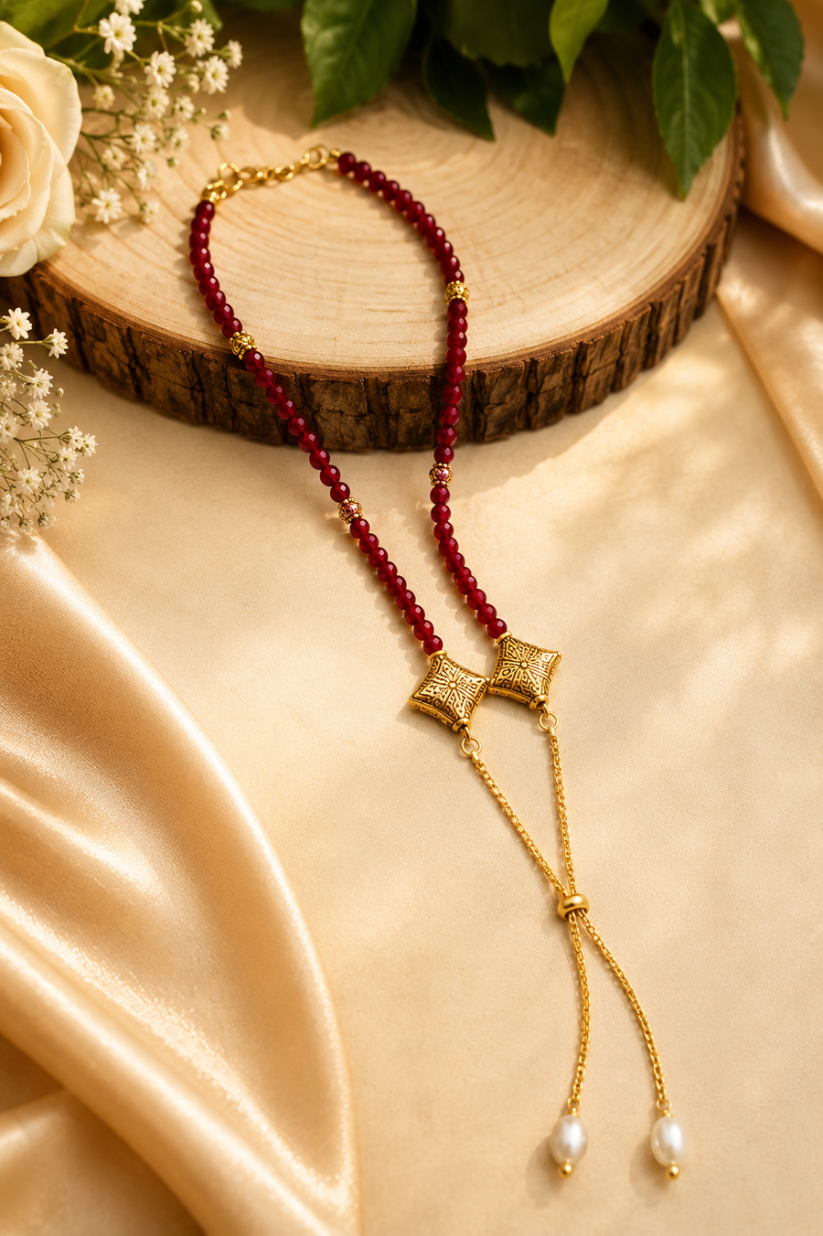 Handmade crystal beads& antique beads with Adjustable chain necklace