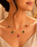 Handmade designer Ruby Emerald Drop Necklace