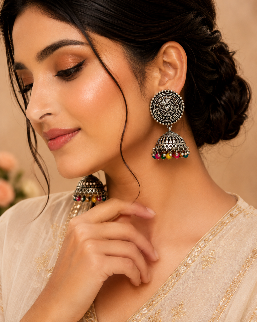 Oxidised Rainbow Jhumka Earrings